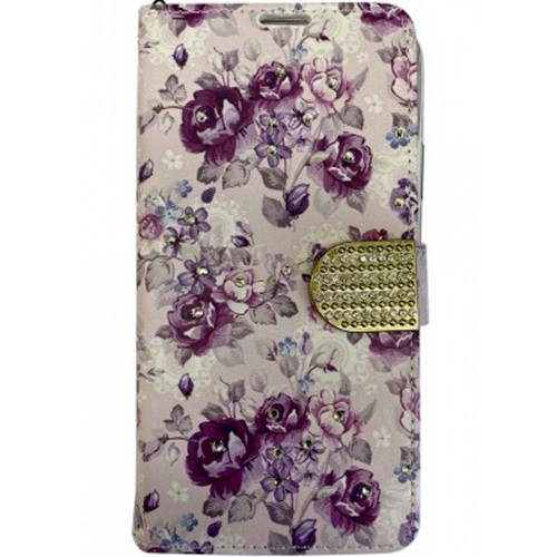iPhone 13 Pro Premio Wallet Diamond Purple Flowers